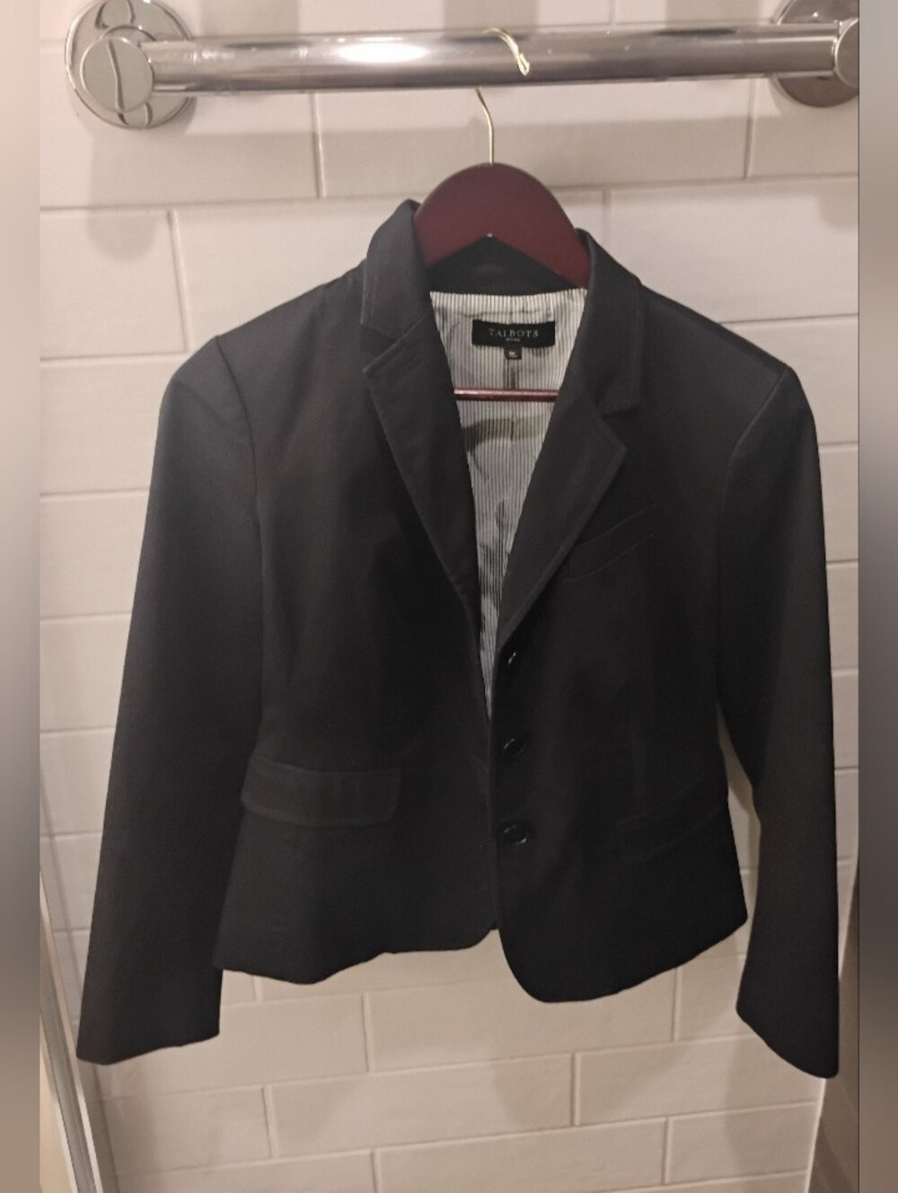 Talbots Buttoned Collared Black Blazer Suit Jacket Sz 8P